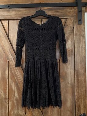 Black Long-Sleeve Lace Fit & Flare Dress